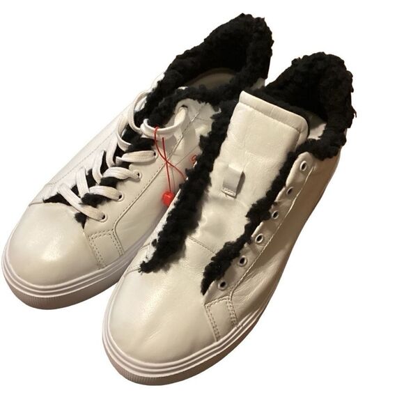 NWT Schutz KRISTIN White Leather Platform Sneakers Black Faux Fur Lining 8.5 - Picture 4 of 11
